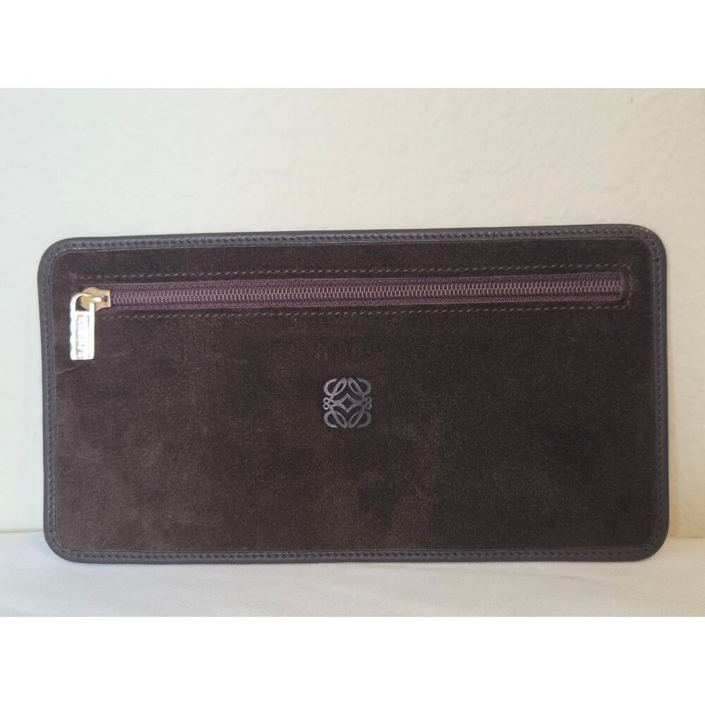Loewe Brown Suede Anagram Zip Pouch Clutch Leather Auth Spain Lightweight Soft